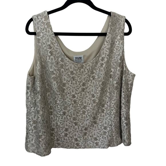 R&M Richards Women's Beige Sequined Tank Camisola‎ Sleeveless Lace  20W Coquette - Picture 1 of 5
